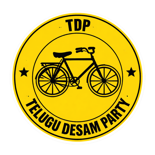 Smeeps TDP Telugu Desam Party Bicycle Symbol Vinyl Sticker – 10.16 × 10.16 cm (4 × 4 Inch) Round Political Car Bike Sticker | Waterproof UV Resistant Wash Proof | Pack of 1
