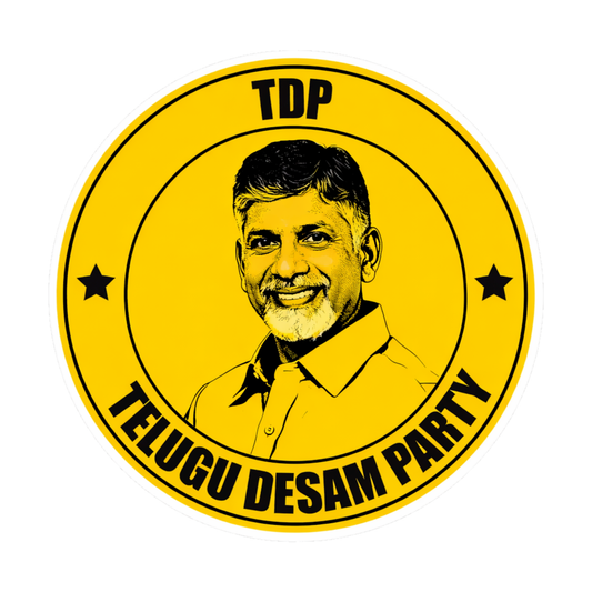 Smeeps TDP Telugu Desam Party Leader Round Vinyl Sticker – 10.16 × 10.16 cm (4 × 4 Inch) Political Car Bike Laptop Sticker | Waterproof UV Resistant Wash Proof | Pack of 1