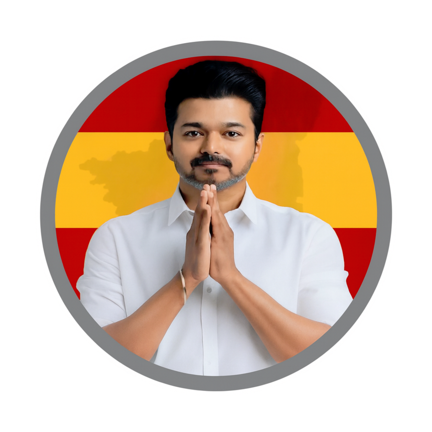 Smeeps TVK Leader Greetings Sticker – 11.43 x 11.43 cm Round Vinyl Decal | Greeting Pose with Red–Yellow Background | Waterproof & Durable