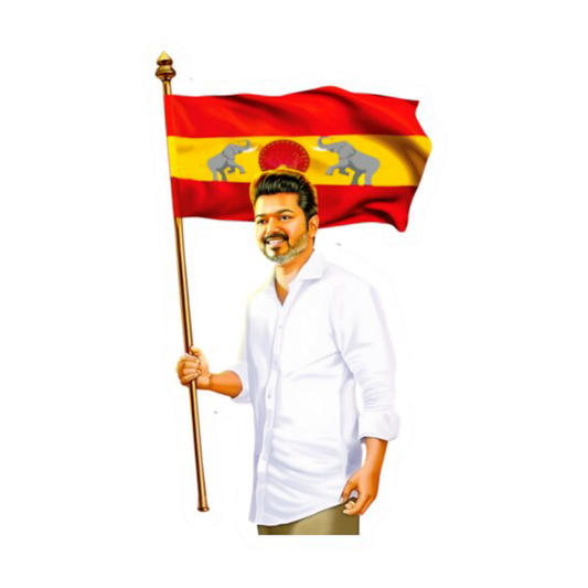 Smeeps Vijay Flag Sticker – 10.16 x 6.1 cm TVK Flag Vinyl Decal Tamil Political Theme Waterproof Bike & Car Sticker