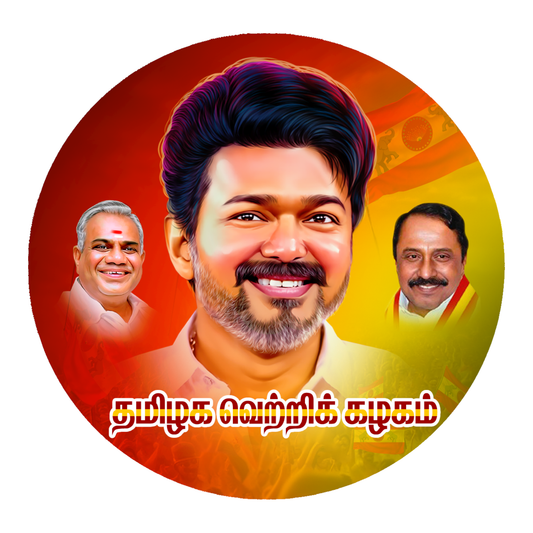 Smeeps Vijay TVK Circular Car Sticker – 10.16 × 10.16 cm (4 × 4 Inch) Premium Vinyl Decal | Tamilaga Vettri Kazhagam Theme | Waterproof UV Resistant Wash Proof | Pack of 1