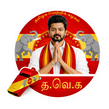 Smeeps Vijay TVK Circular Car Sticker – 10.42 × 10.42 cm (4.1 × 4.1 Inch) Premium Vinyl Decal | Thamizaga Vettri Kazhagam Tamil Text | Waterproof UV Resistant Wash Proof | Pack of 1