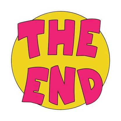 Smeeps “THE END” Sticker – 10.16 cm Bright Yellow & Pink Cartoon Style Vinyl Decal | Fun Graphic Sticker for Cars, Bikes, Laptops | Waterproof & UV Resistant