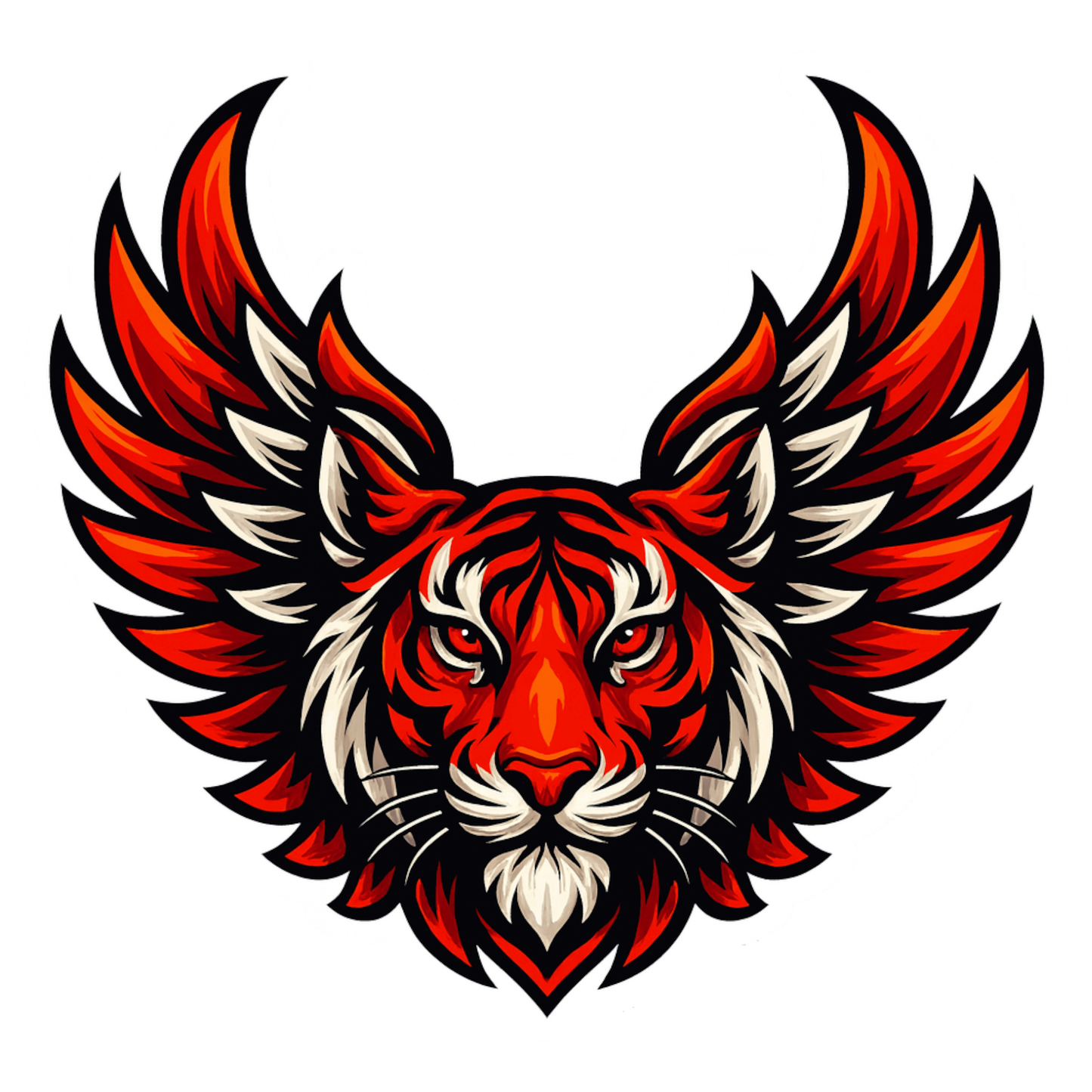 Smeeps Winged Tiger Sticker – 13.97 x 14.74 cm Car & Bike Vinyl Decal | Majestic Red Tiger Head with Wings | Waterproof & Durable Design