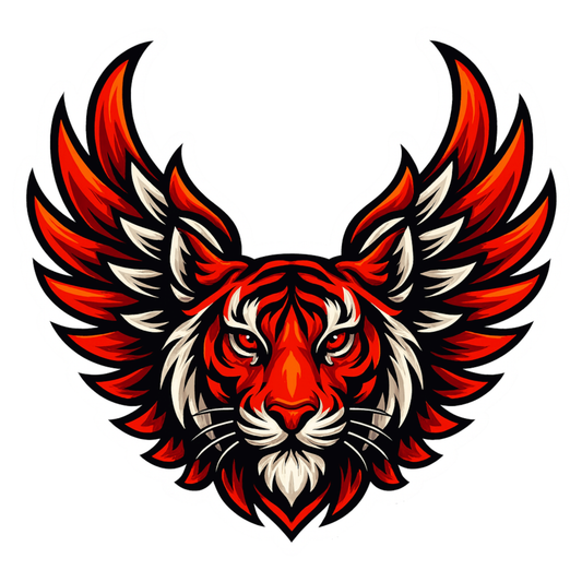 Smeeps Winged Tiger Sticker – 13.97 x 14.74 cm Car & Bike Vinyl Decal | Majestic Red Tiger Head with Wings | Waterproof & Durable Design