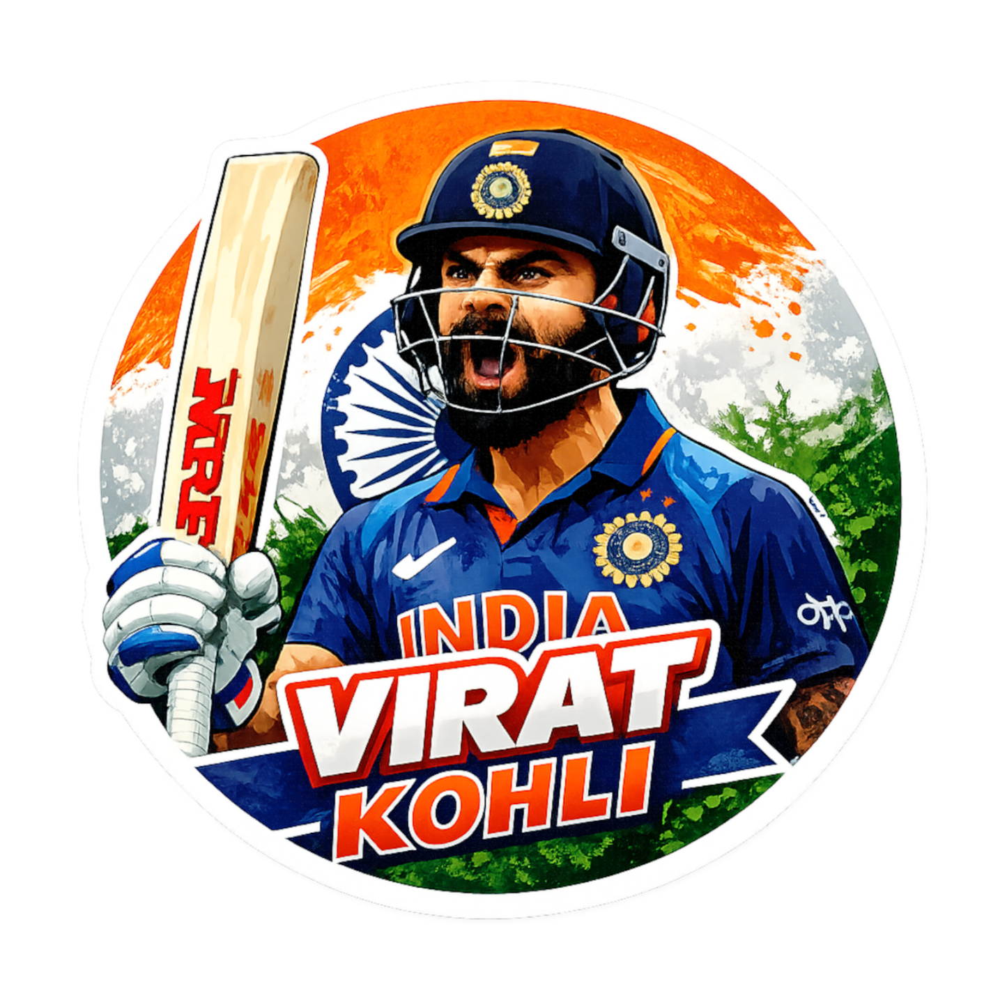 Smeeps Virat Kohli Sticker – 10.16 × 10.16 cm (4 × 4 Inch) Round Car & Bike Vinyl Decal | Team India Cricket Champion Design | Waterproof UV Resistant