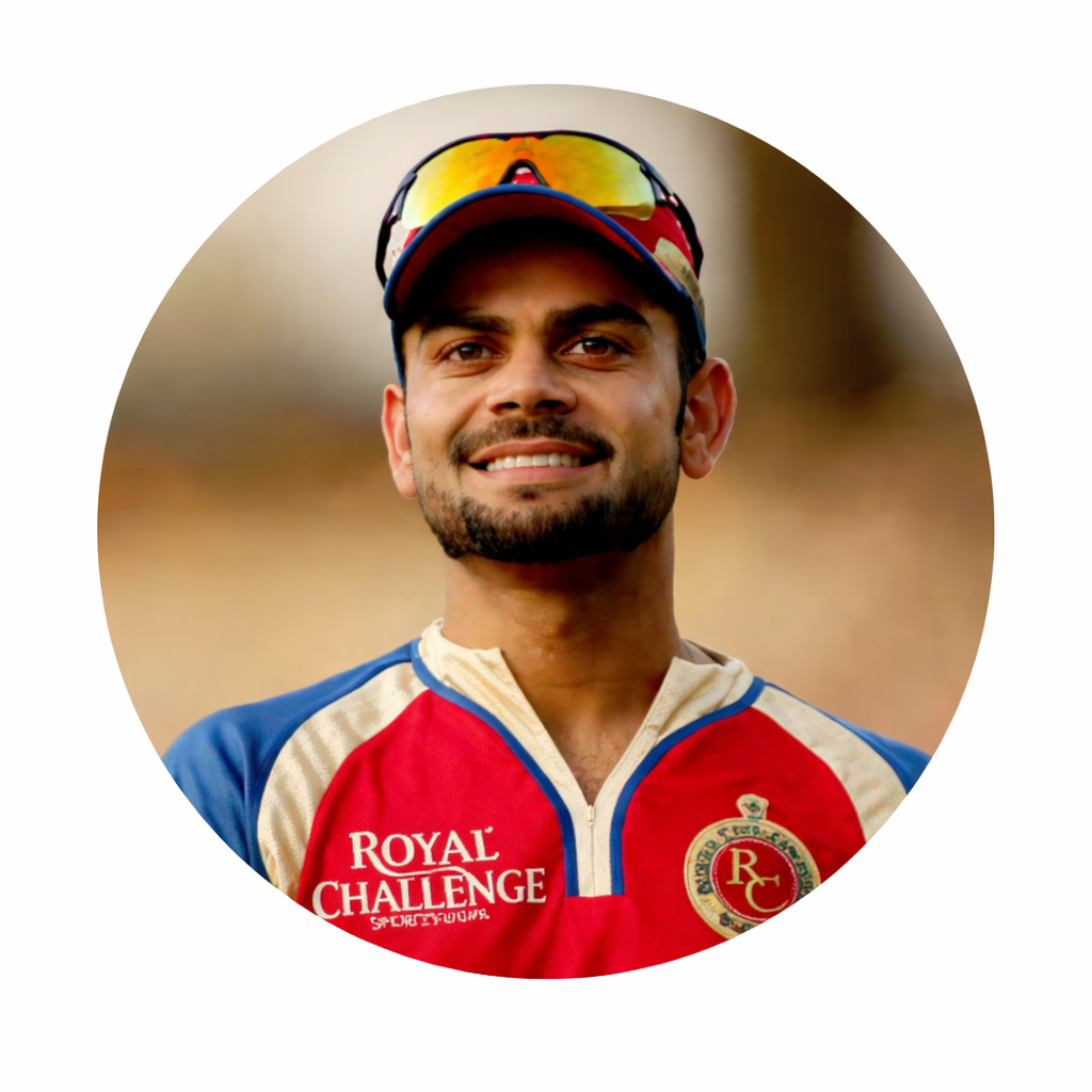 Smeeps Virat Kohli RCB Portrait Sticker – 10.16 cm (4 Inch) Round Car & Bike Vinyl Decal | Royal Challengers Bangalore Jersey Design | Waterproof UV Resistant