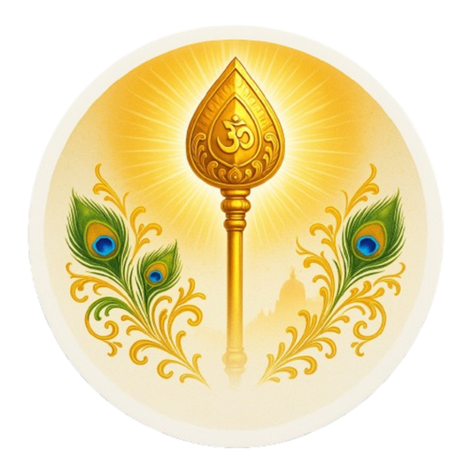 Smeeps Golden Vel with Om Symbol & Peacock Feathers Sticker | 7.62 x 7.62 cm | For Car & Bike