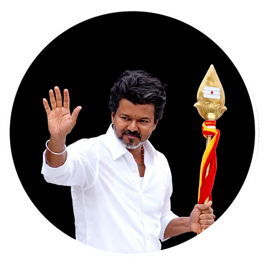 Smeeps Vijay Circular Car Sticker – 10.16 × 10.16 cm (4 × 4 Inch) Premium Vinyl Decal | Black Background Design | Waterproof UV Resistant Wash Proof | Pack of 1