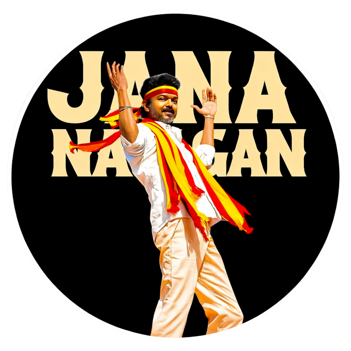 Smeeps Vijay “JANA NAYAGAN” Circular Car Sticker – 10.16 × 10.16 cm (4 × 4 Inch) Premium Vinyl Decal | Black Background Design | Waterproof UV Resistant Wash Proof | Pack of 1