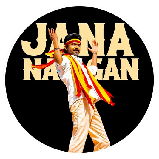 Smeeps Vijay “JANA NAYAGAN” Circular Car Sticker – 10.16 × 10.16 cm (4 × 4 Inch) Premium Vinyl Decal | Black Background Design | Waterproof UV Resistant Wash Proof | Pack of 1