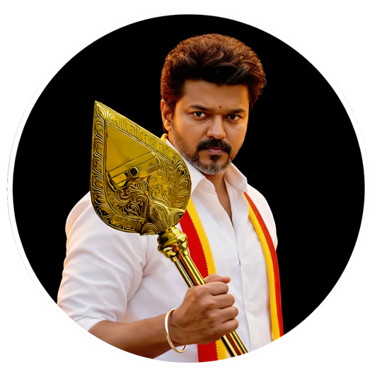 Smeeps Vijay Circular Car Sticker with Golden Vel – 10.16 × 10.16 cm (4 × 4 Inch) Premium Vinyl Decal | Black Background Design | Waterproof UV Resistant Wash Proof | Pack of 1