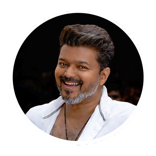 Smeeps Vijay Smiling Face Circular Car Sticker – 10.16 × 10.16 cm (4 × 4 Inch) Premium Vinyl Decal | Black Background Design | Waterproof UV Resistant Wash Proof | Pack of 1