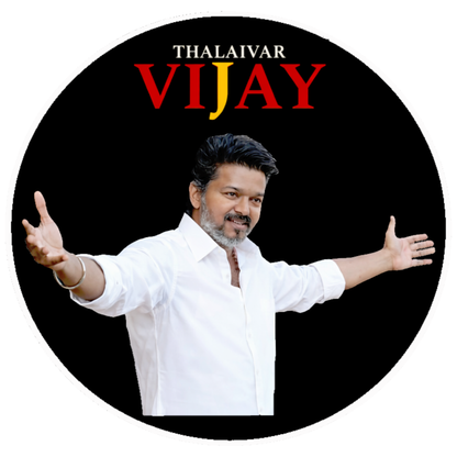 Smeeps Thalaivar Vijay Circular Car Sticker – 10.42 × 10.42 cm (4.1 × 4.1 Inch) Premium Vinyl Decal | Black Background Design | Waterproof UV Resistant Wash Proof | Pack of 1