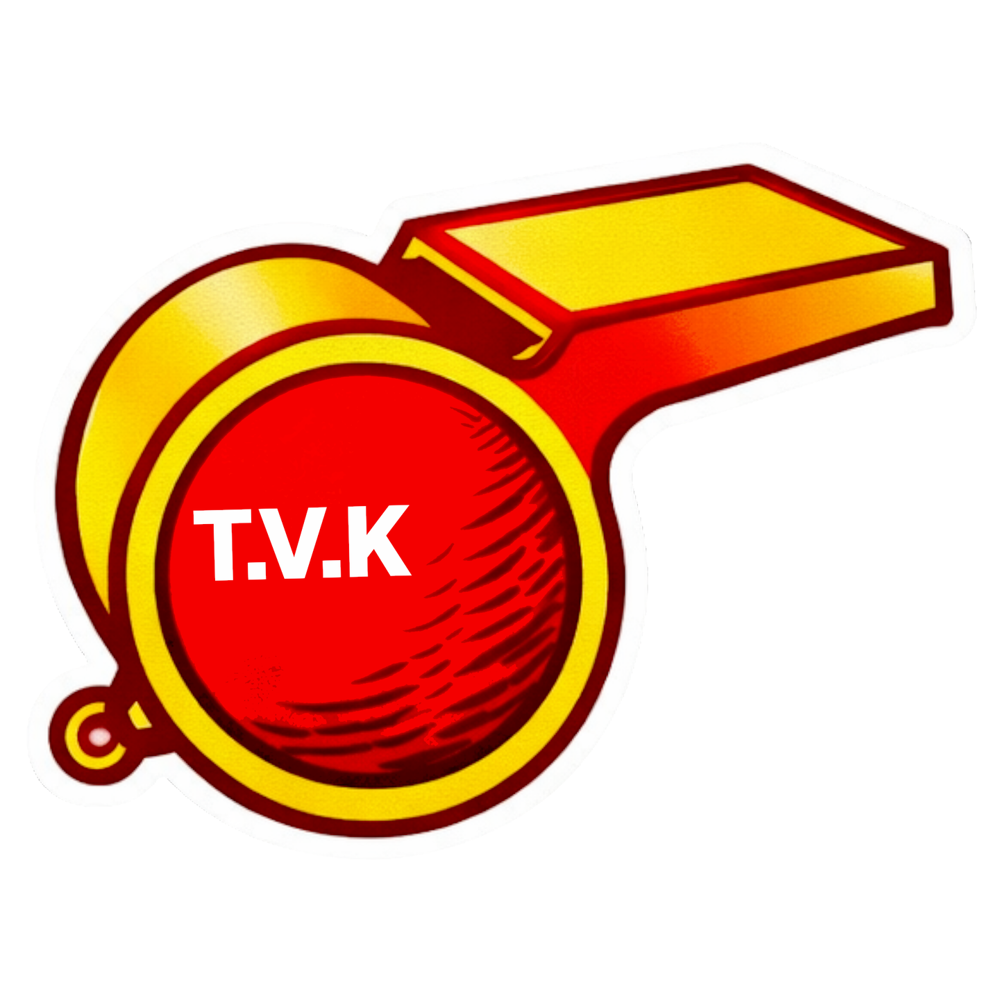 Smeeps TVK Whistle Symbol Sticker – 11.69 × 8.89 cm (4.6 × 3.5 Inch) Premium Vinyl Decal | Bold Red & Yellow TVK Design | Waterproof UV Resistant Wash Proof | Pack of 1