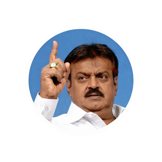 Smeeps Vijayakanth Portrait Round Sticker – 10.16 cm (4 Inch) Car & Bike Vinyl Decal | Waterproof UV Resistant Political Leader Sticker