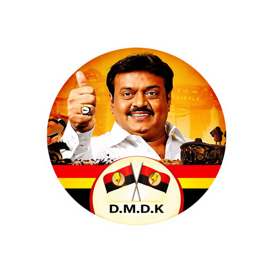 Smeeps Vijayakanth DMDK Portrait Round Sticker – 10.16 cm (4 Inch) Car & Bike Vinyl Decal | Waterproof UV Resistant Political Sticker