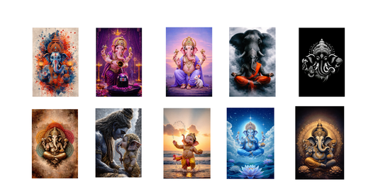 Smeeps Lord Ganesha A4 Wall Poster Set – 29.7 × 21 cm (11.69 × 8.27 Inch) Premium Art Print | 300 GSM Thick Paper | NOT GUMMING | Waterproof UV Resistant Wash Proof | Pack of 10
