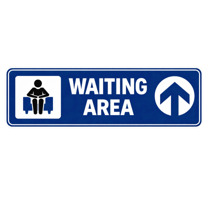 Smeeps Waiting Area Direction Sticker – 16.26 × 5.08 cm (6.4 × 2 Inch) Premium Vinyl Sign | Waiting Area Guidance Sticker with Arrow | Waterproof UV Resistant Wash Proof | Pack of 1