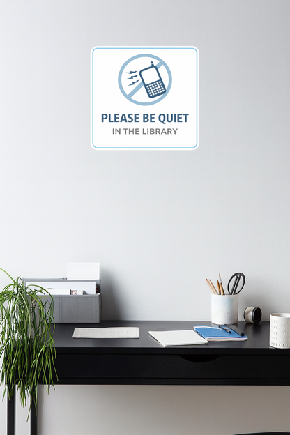Smeeps Please Be Quiet Library Sticker – 13.21 × 12.7 cm (5.2 × 5 Inch) Premium Vinyl Decal | No Mobile Phone Noise Library Sign | Waterproof UV Resistant Wash Proof | Pack of 1