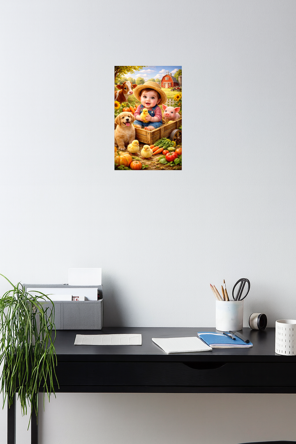 Smeeps Farm Baby Wall Poster – 20.32 × 13.21 cm (8 × 5.2 Inch) Cute Farm Animals Theme Kids Decorative Poster | 300 GSM Non-Adhesive Nursery & Baby Room Wall Decor Poster for Home, Playroom & Daycare | Pack of 1