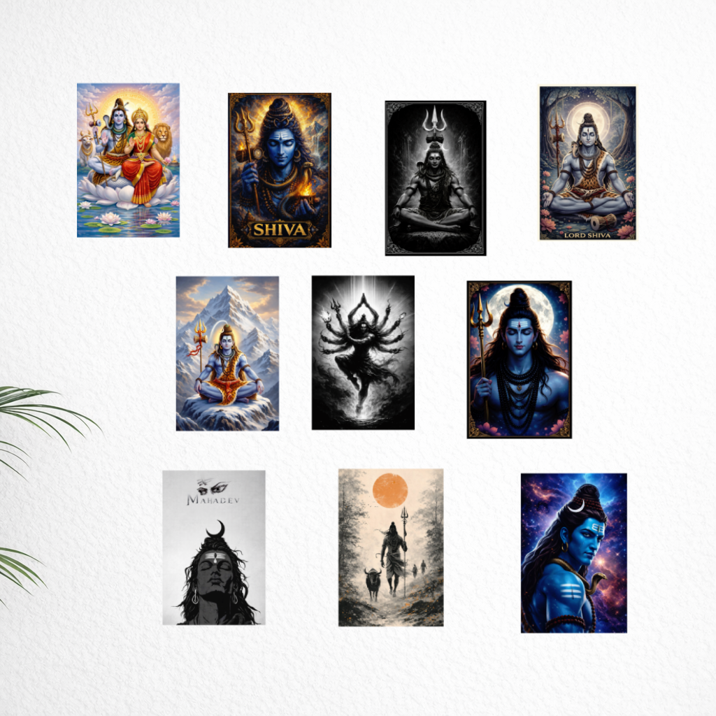 Smeeps Lord Shiva A4 Wall Poster Set – 29.7 × 21 cm (11.69 × 8.27 Inch) Premium Art Print | 300 GSM Thick Paper | NOT GUMMING | Waterproof UV Resistant Wash Proof | Pack of 10