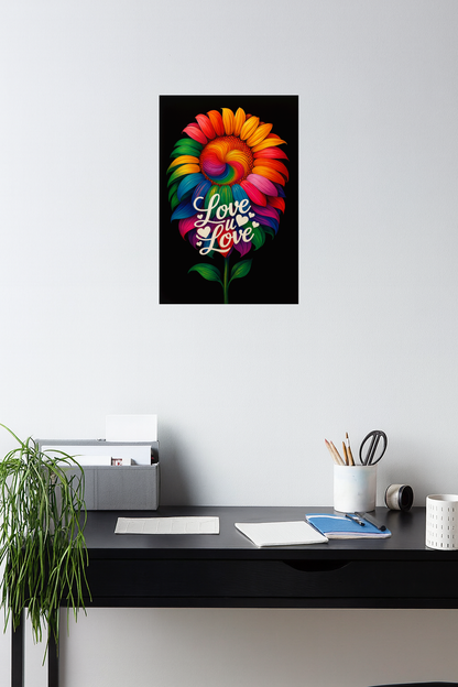 Smeeps Love You Wall Poster – Vibrant Rainbow Flower Art Design | Romantic Room Decoration Print | 30.48 x 45.72 cm Premium Wall Art for Home & Gifting