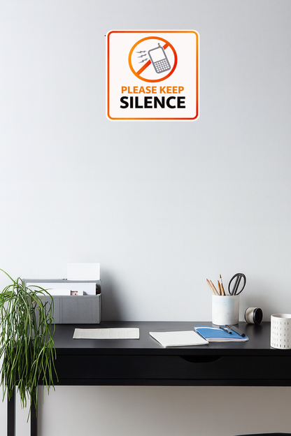 Smeeps Please Keep Silence Sticker – 14.2 × 13.97 cm (5.6 × 5.5 Inch) Premium Vinyl Decal | No Mobile Phone Noise Library Sign | Waterproof UV Resistant Wash Proof | Pack of 1