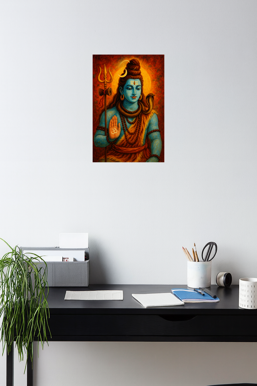 Smeeps Lord Shiva Wall Poster – Mahadev Trishul & Naga Artwork with Divine Aura | 30.48 x 45.72 cm Spiritual Home & Meditation Room Décor