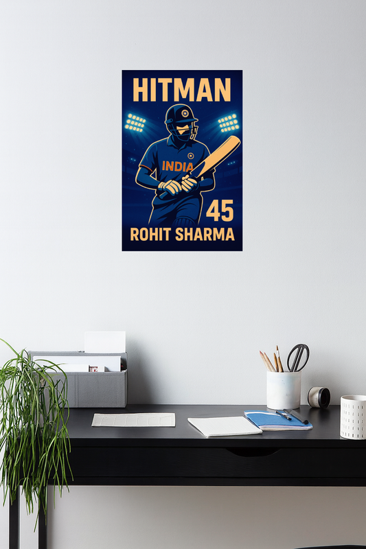 Smeeps Hitman Cricket Wall Poster – Dynamic Batsman Artwork with India Jersey & Number 45 | 30.48 x 45.72 cm Premium Sports Room Décor