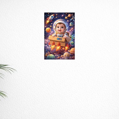 Smeeps Space Baby Wall Poster – 20.32 × 13.21 cm (8 × 5.2 Inch) Cute Astronaut Galaxy Theme Kids Decorative Poster | 300 GSM Non-Adhesive Nursery & Baby Room Wall Decor Poster for Home, Playroom & Daycare | Pack of 1