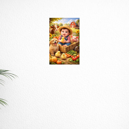 Smeeps Farm Baby Wall Poster – 20.32 × 13.21 cm (8 × 5.2 Inch) Cute Farm Animals Theme Kids Decorative Poster | 300 GSM Non-Adhesive Nursery & Baby Room Wall Decor Poster for Home, Playroom & Daycare | Pack of 1