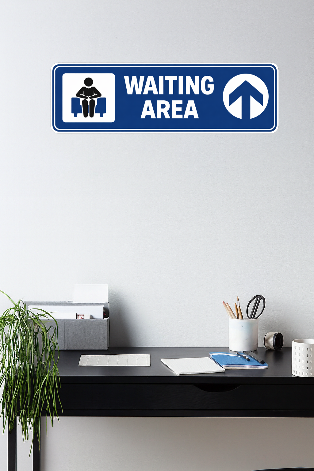 Smeeps Waiting Area Direction Sticker – 16.26 × 5.08 cm (6.4 × 2 Inch) Premium Vinyl Sign | Waiting Area Guidance Sticker with Arrow | Waterproof UV Resistant Wash Proof | Pack of 1