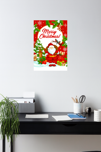Smeeps Merry Christmas Wall Poster – Santa, Snow Tree & Festive Gift Design | Premium Holiday Decoration Print | 30.48 x 45.72 cm Christmas Wall Art