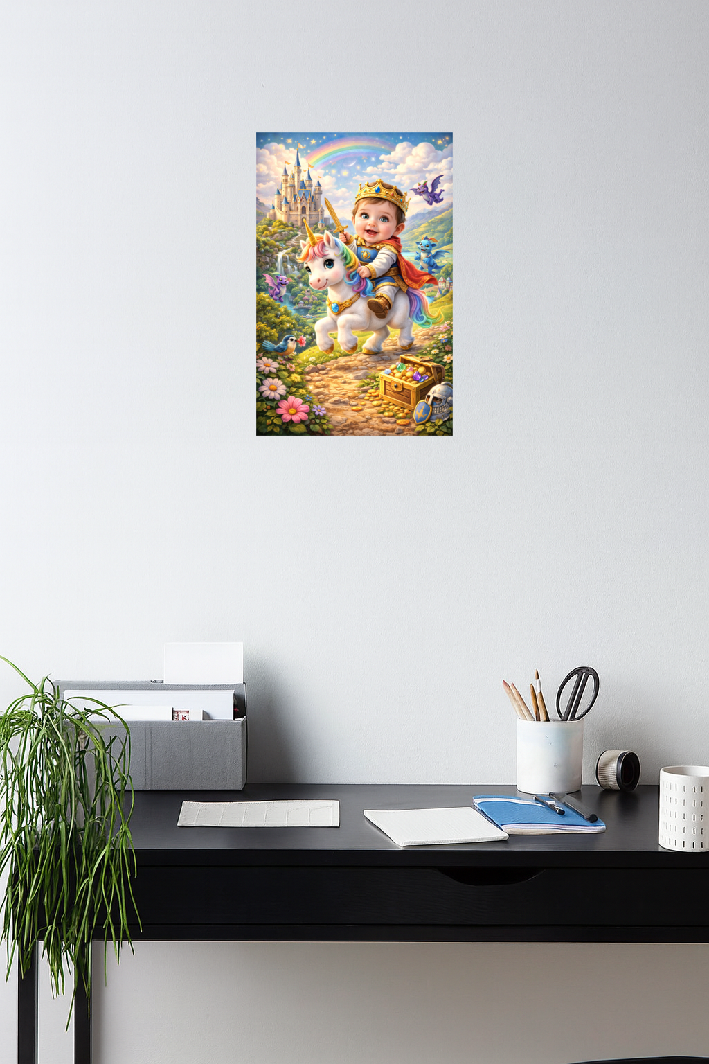 Smeeps Baby Prince Unicorn Wall Poster – 20.32 × 13.21 cm (8 × 5.2 Inch) Fantasy Kingdom Theme Kids Decorative Poster | 300 GSM Non-Adhesive Nursery & Baby Room Wall Decor Poster for Home, Playroom & Daycare | Pack of 1