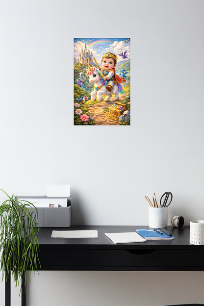 Smeeps Baby Prince Unicorn Wall Poster – 20.32 × 13.21 cm (8 × 5.2 Inch) Fantasy Kingdom Theme Kids Decorative Poster | 300 GSM Non-Adhesive Nursery & Baby Room Wall Decor Poster for Home, Playroom & Daycare | Pack of 1