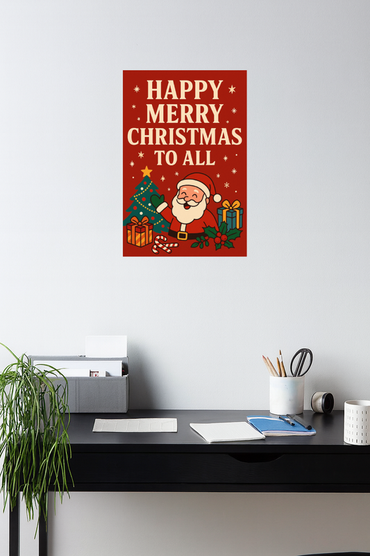 Smeeps Merry Christmas Wall Poster – 30.48 x 45.72 cm Festive Santa & Gifts Decoration | Holiday Home & Office Wall Art | Premium Print & Durable Finish