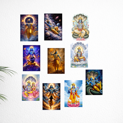 Smeeps Lord Vishnu A4 Wall Poster Set – 29.7 × 21 cm (11.69 × 8.27 Inch) Premium Art Print | 300 GSM Thick Paper | NOT GUMMING | Waterproof UV Resistant Wash Proof | Pack of 10