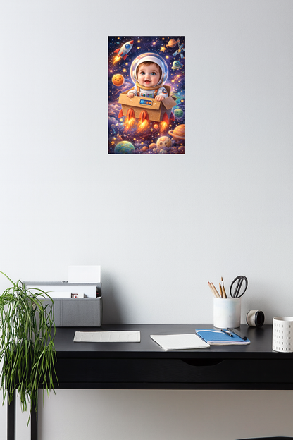 Smeeps Space Baby Wall Poster – 20.32 × 13.21 cm (8 × 5.2 Inch) Cute Astronaut Galaxy Theme Kids Decorative Poster | 300 GSM Non-Adhesive Nursery & Baby Room Wall Decor Poster for Home, Playroom & Daycare | Pack of 1
