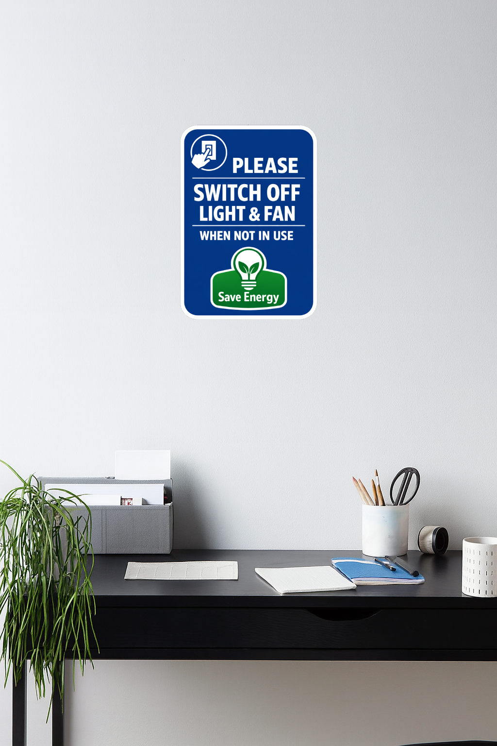 Smeeps Save Energy Switch Off Light & Fan Sticker – 20.32 × 14.23 cm (8 × 5.6 Inch) Waterproof Vinyl Notice Sign | Energy Saving Awareness Sticker | UV Resistant Washproof Office & Home Sticker | Pack of 1