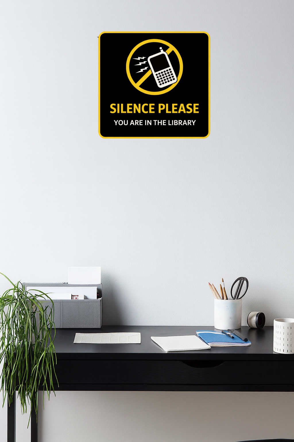 Smeeps Silence Please Library Sticker – 14.48 × 13.97 cm (5.7 × 5.5 Inch) Premium Vinyl Decal | No Mobile Phone Noise Library Sign | Waterproof UV Resistant Wash Proof | Pack of 1