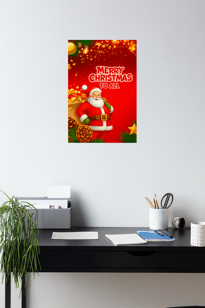 Smeeps Merry Christmas To All Wall Poster – Festive Santa & Gift Sack Artwork | Premium Christmas Decoration Print | 30.48 x 45.72 cm Holiday Wall Art