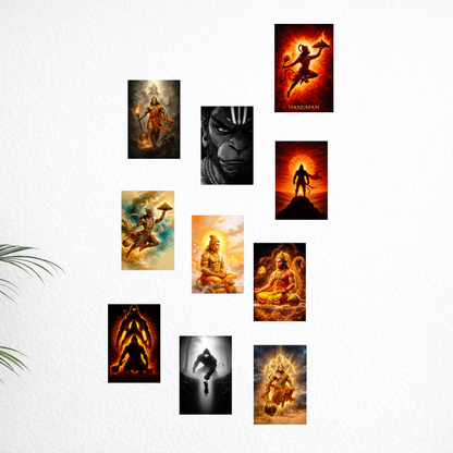 Smeeps Lord Hanuman Wall Poster Pack of 10 – A4 Size (8.27 × 11.69 Inches) | 300 GSM Thick Art Paper | Non-Gumming (No Adhesive) | High-Quality Spiritual & Mythology Prints