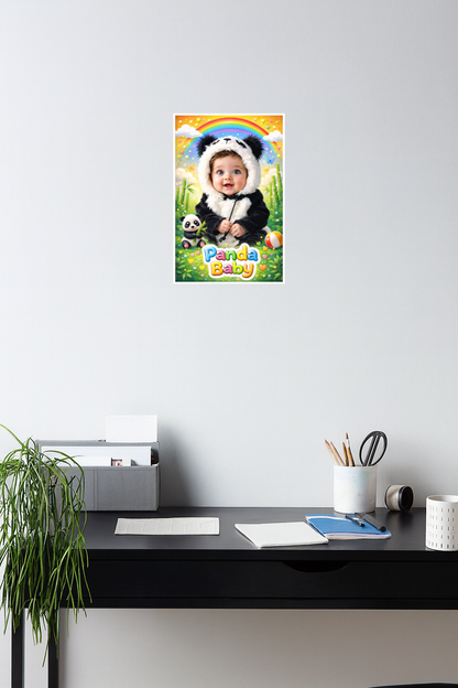 Smeeps Panda Baby Wall Poster – 20.32 × 13.21 cm (8 × 5.2 Inch) Cute Panda Theme Decorative Kids Poster | 300 GSM Non-Adhesive Nursery & Baby Room Wall Decor Poster for Home, Playroom & Daycare | Pack of 1