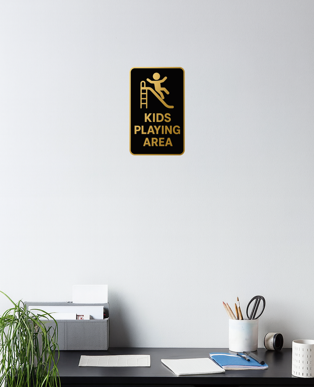 Smeeps Kids Playing Area Sticker – 9.40 x 15.24 cm Gold & Black Safety Sign | Waterproof, Durable & High-Visibility Vinyl
