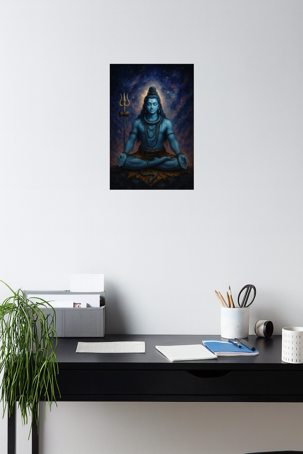 Smeeps Meditating Lord Shiva Wall Poster – Mahadev Cosmic Meditation Artwork with Trishul | 30.48 x 45.72 cm Spiritual Home, Yoga & Meditation Décor