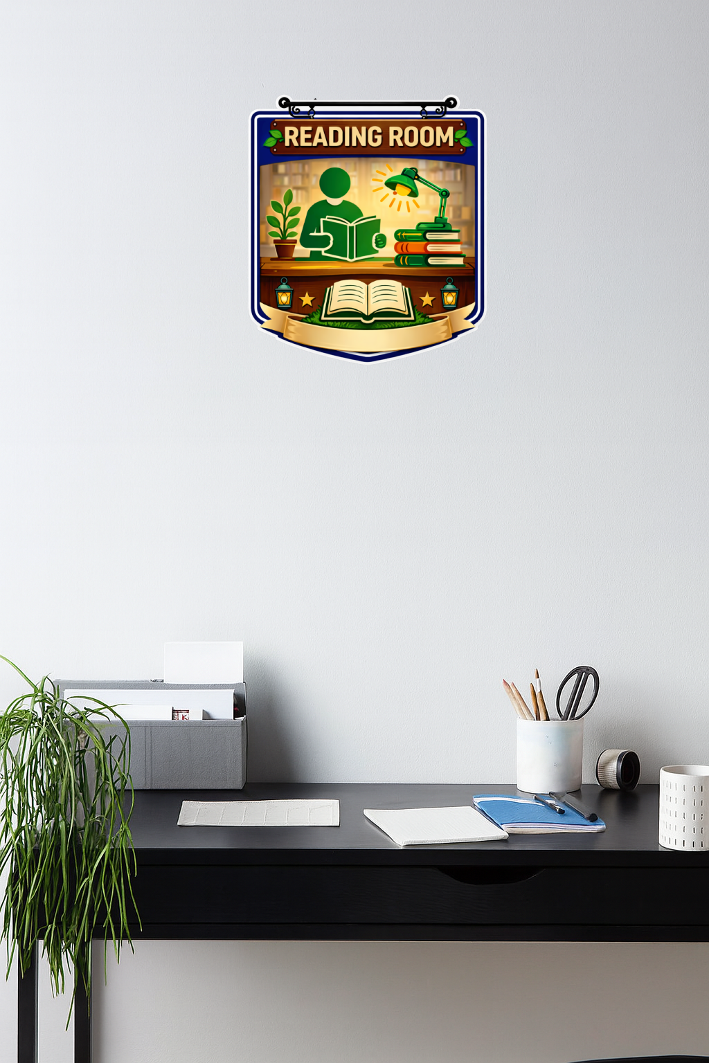 Smeeps Reading Room Sticker – 12.7 × 12.7 cm (5 × 5 Inch) Premium Vinyl Decal | Creative Reading Room Illustration Design | Waterproof UV Resistant Wash Proof | Pack of 1