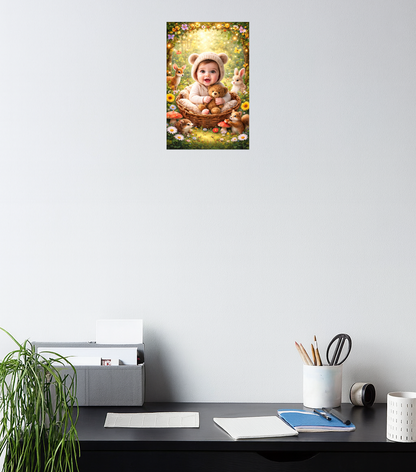 Smeeps Cute Baby Forest Theme Wall Poster – 20.32 × 13.21 cm (8 × 5.2 Inch) Kids Nursery Decorative Poster with Baby, Teddy Bear & Animal Theme | 300 GSM Non-Adhesive Wall Decor Poster for Baby Room & Playroom | Pack of 1