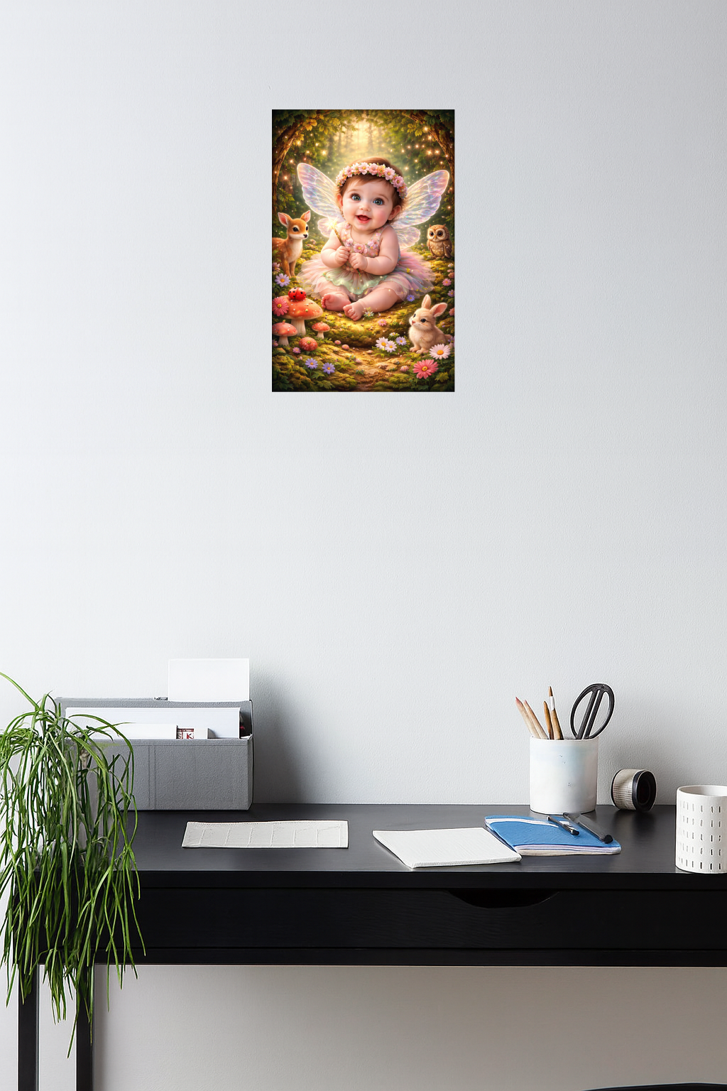 Smeeps Cute Fairy Baby Wall Poster – 20.32 × 13.21 cm (8 × 5.2 Inch) Magical Forest Theme Kids Decorative Poster | 300 GSM Non-Adhesive Nursery & Baby Room Wall Decor Poster for Home, Playroom & Daycare | Pack of 1