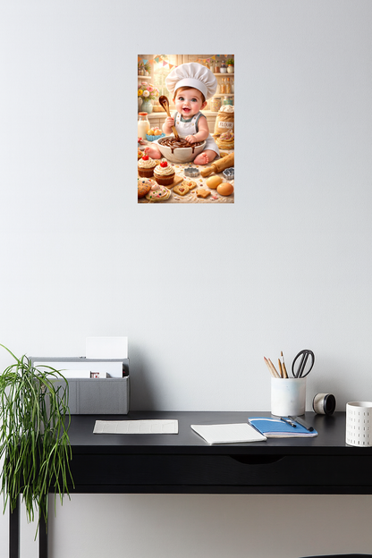 Smeeps Cute Baby Chef Wall Poster – 20.32 × 13.21 cm (8 × 5.2 Inch) Kids Kitchen & Baking Theme Decorative Poster | 300 GSM Non-Adhesive Nursery & Baby Room Wall Decor Poster for Home, Playroom & Cafe Decor | Pack of 1